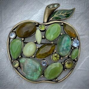 Rhinestone APPLE Pin Brooch Bronze Liz Claiborne 1980’s Vintage Treasure